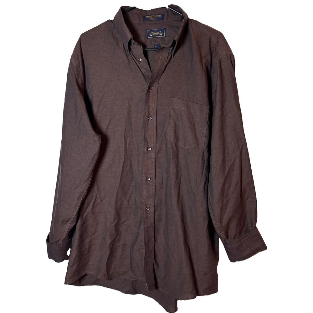 VTG The Arrow Company Mens 17 34/35 Brown Oxford Shirt USA Made Cotton Blend